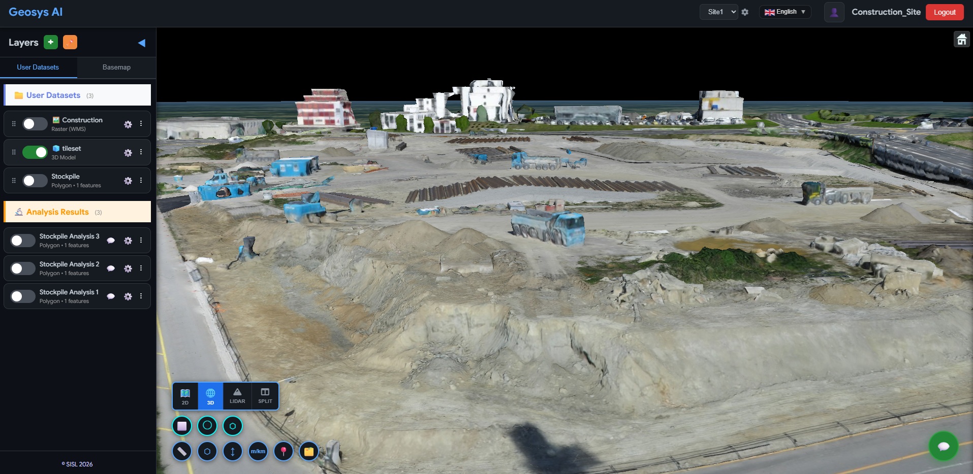 Detailed 3D point cloud model of a construction site
