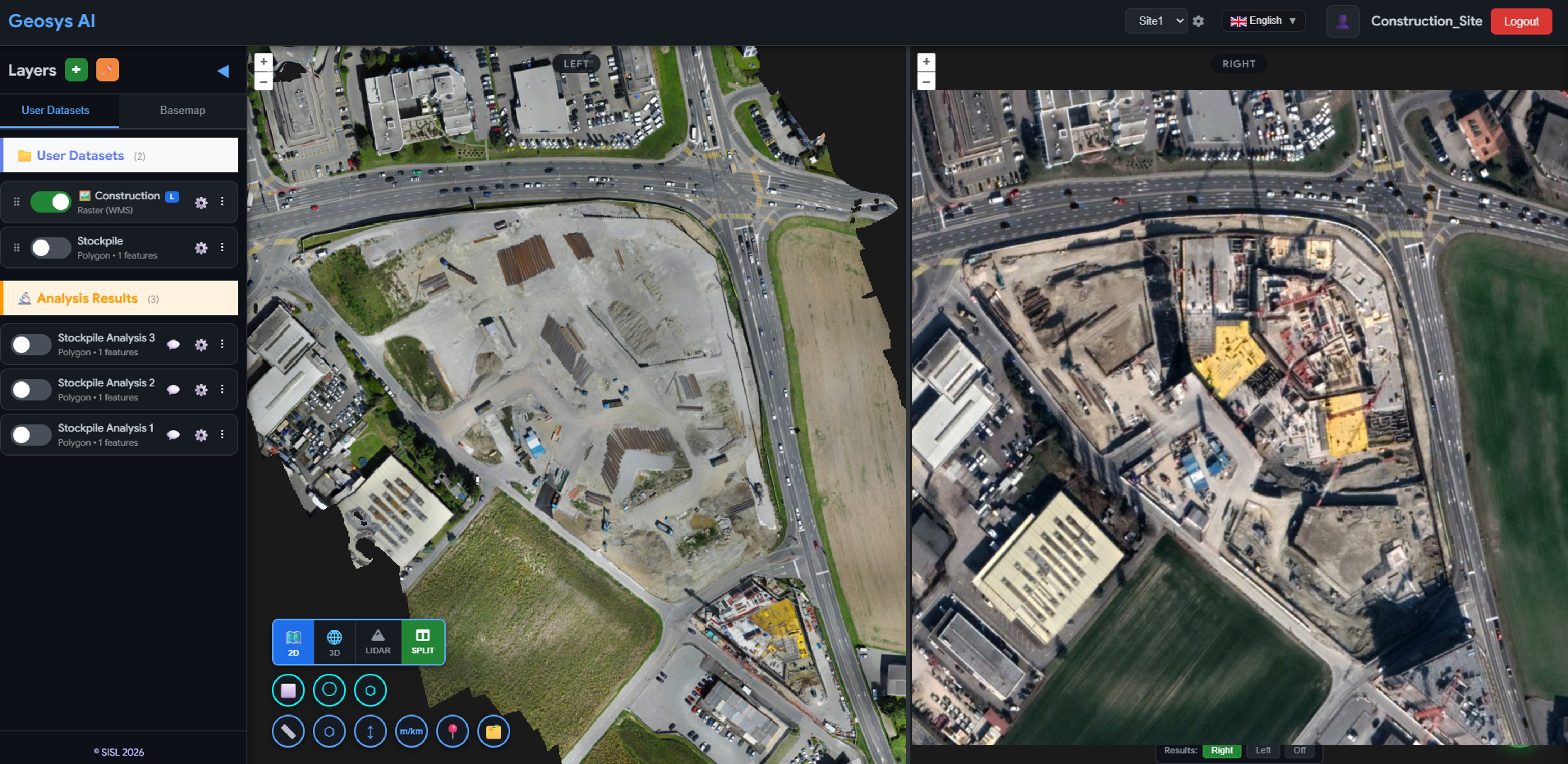 Synchronized 2D map and LiDAR point cloud split view