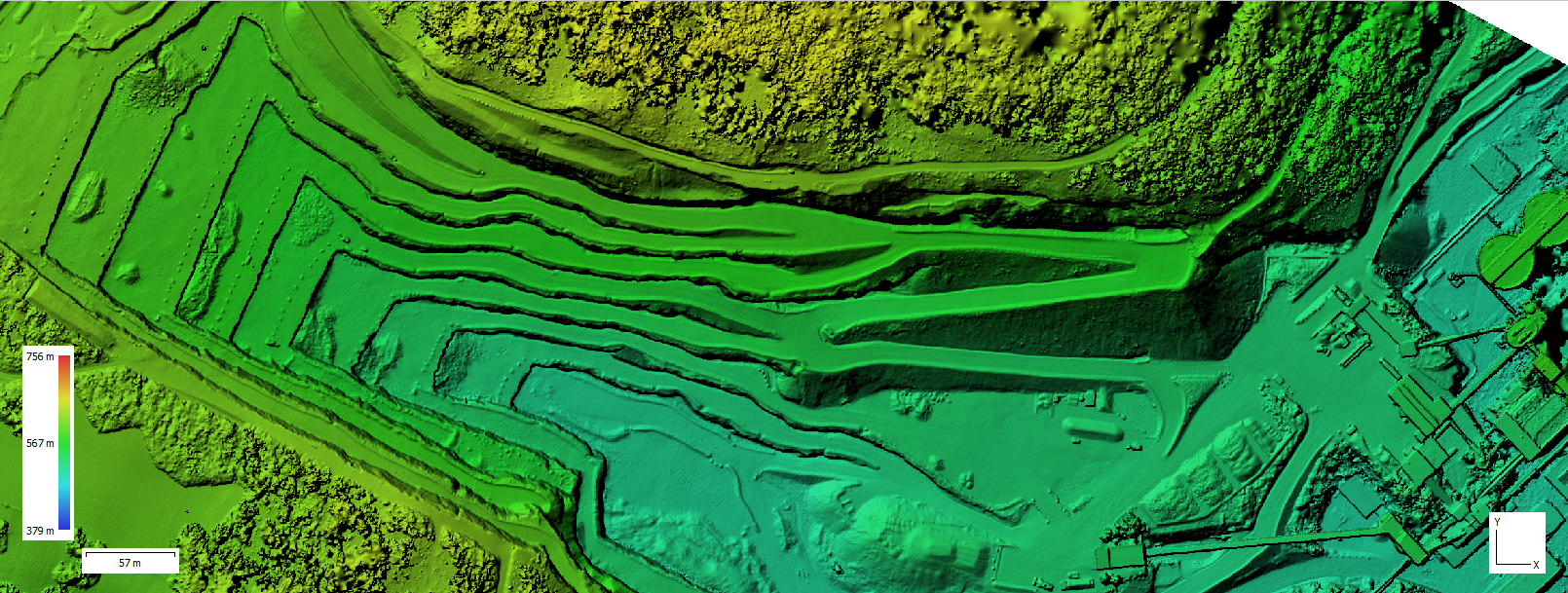 Color-shaded digital elevation model of a mine site