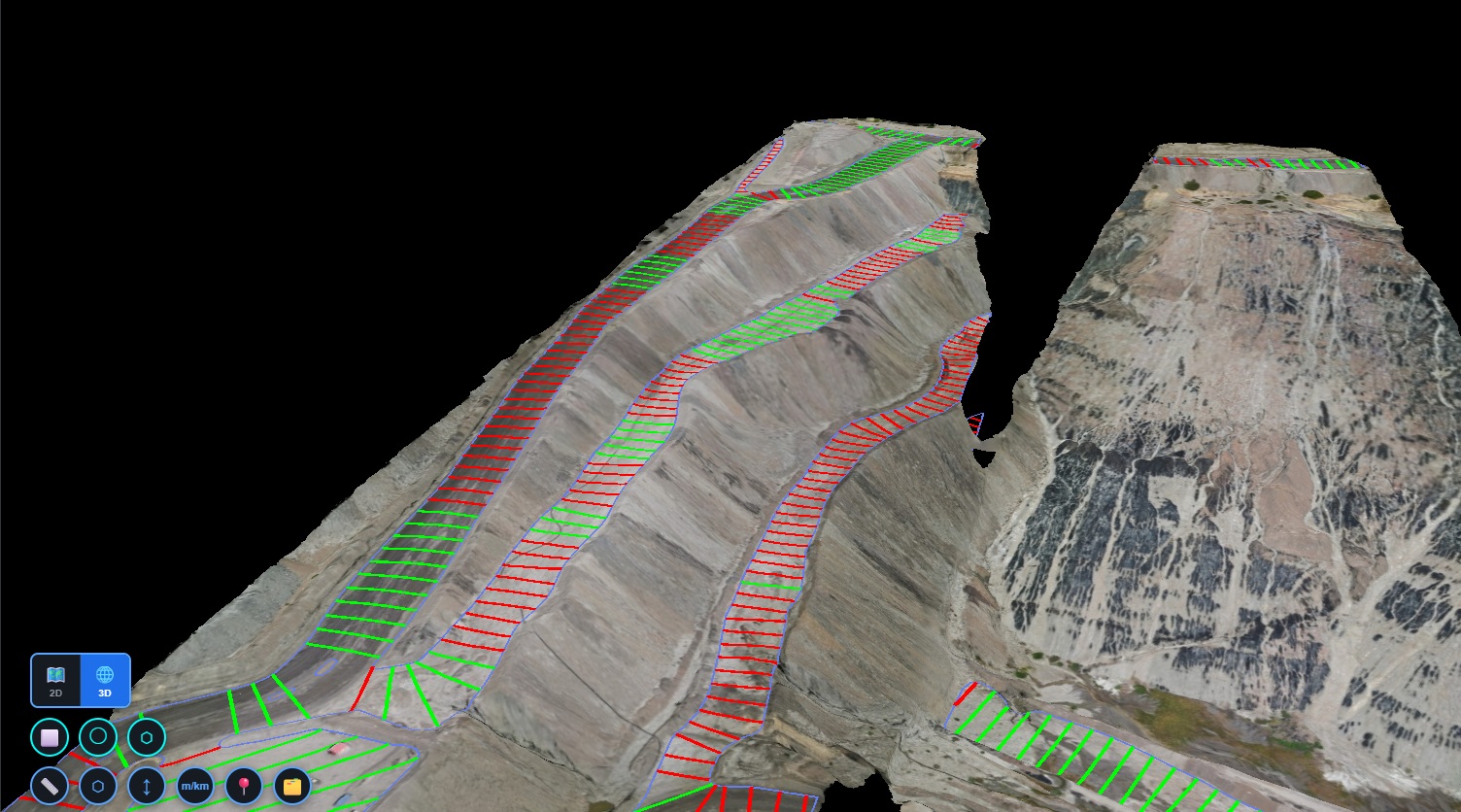 Map showing haul road networks and stockpile locations across the mine
