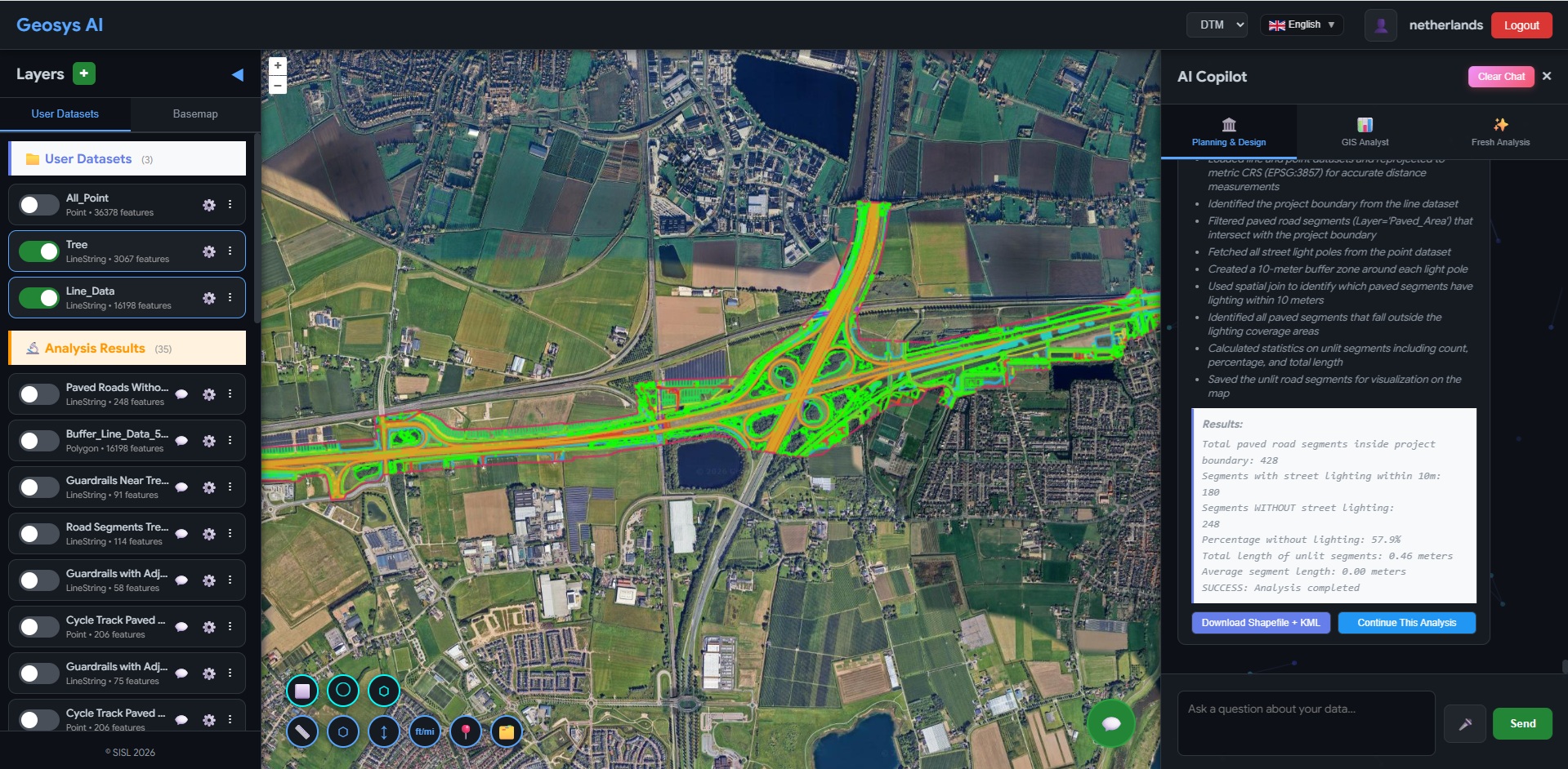 AI query interface returning highway asset results from a plain-English question