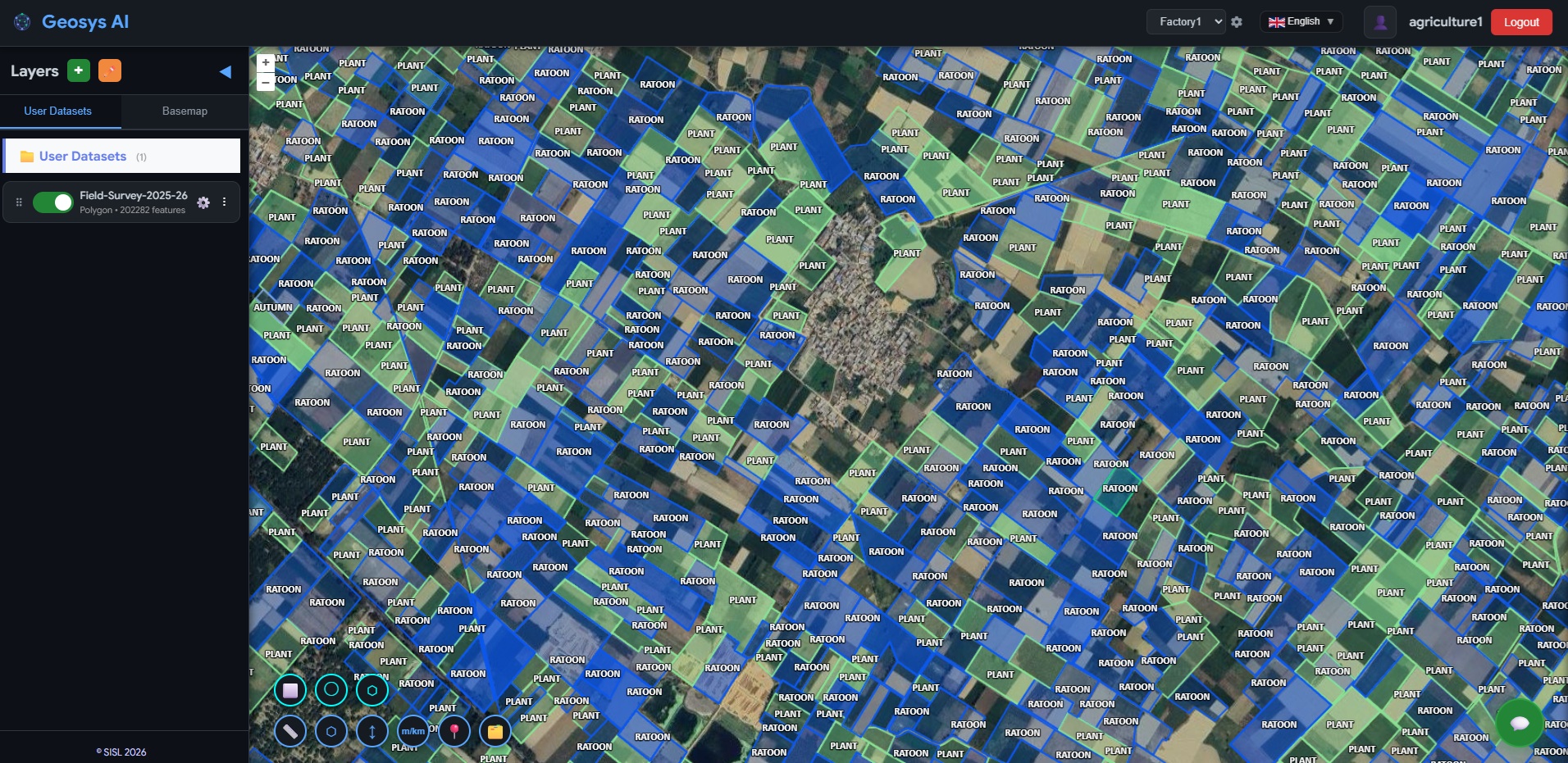 Interactive map showing sugarcane farmer plot parcels across the region